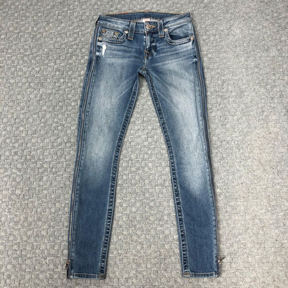 True Religion Jeans Womens 24 Blue Ankle Super Skinny Zip Stretch Side Zipper